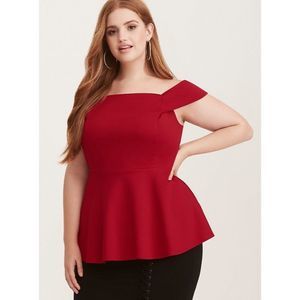 Torrid Off Shoulder Peplum Top in Jester Red